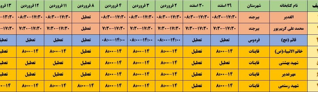 خدمات دهی کتابخانه های عمومی خراسان جنوبی در ایام نوروز